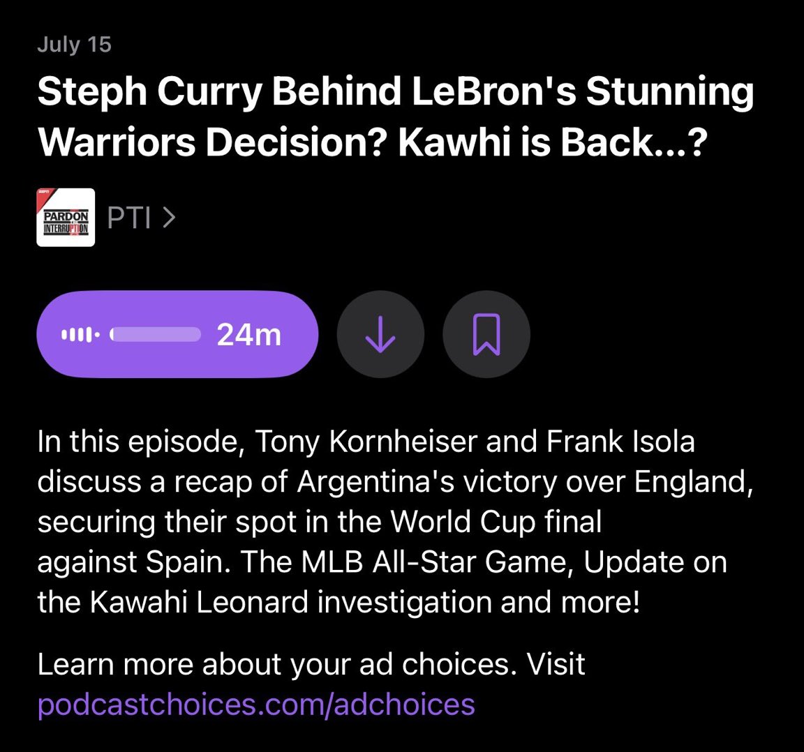 ESPN播客标题乌龙:“詹姆斯加盟勇士”实为阿根廷世界杯与MLB ESPN播客标题乌龙:“詹姆斯加盟勇士”实为阿根廷世界杯与MLB